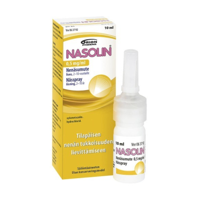 NASOLIN nenäsumute, liuos 0,5 mg/ml säilytysaineeton 10 ml